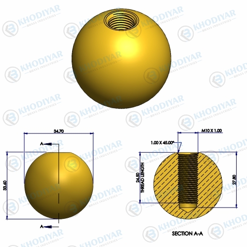 36 MM BRASS BALL WITH M10 X 1 MM THREAD